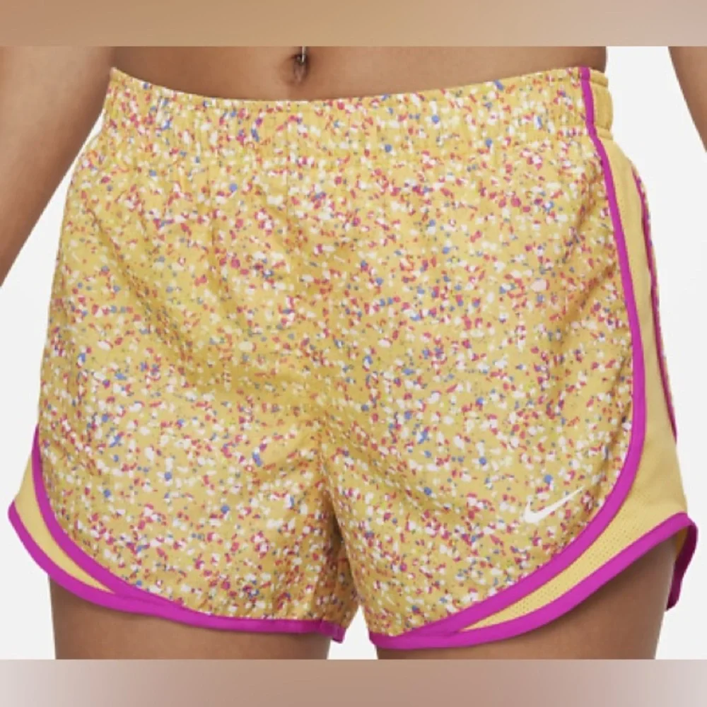 Nike Women's Confetti Yellow and Pink Athletic Shorts - Picture 1 of 6